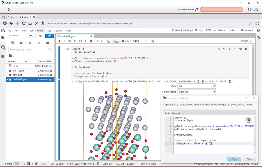 Integration of Matlantis and Advance/NanoLabo functionalities